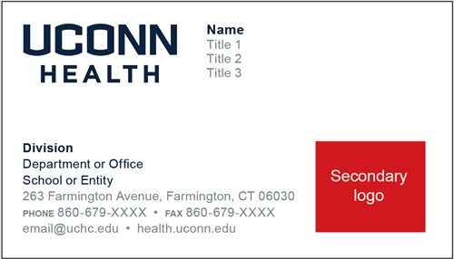 UConn Health business card with secondary logo area example