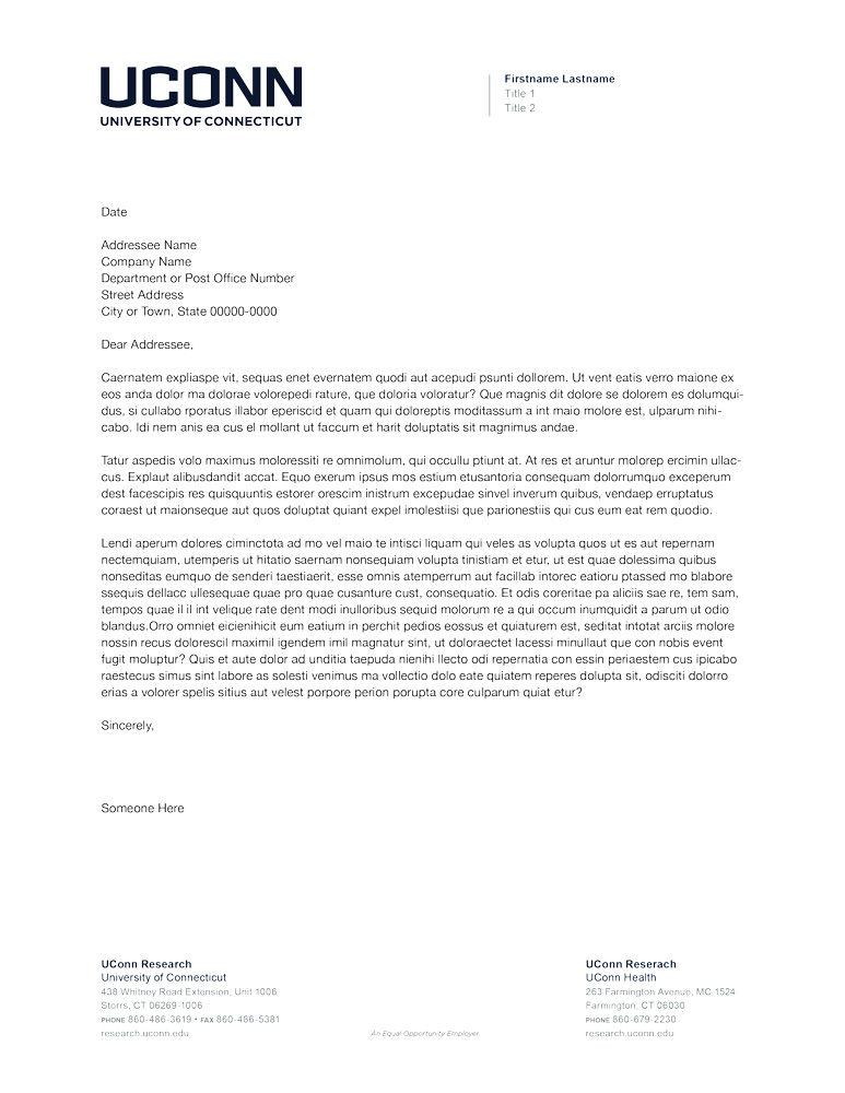 UConn letterhead for dual appointments at UConn Health