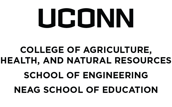 UConn logo with more than two school or college names as an example of cobranding in a vertical arrangement