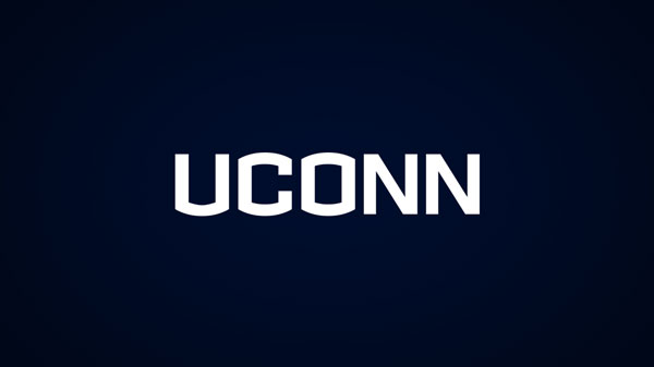 UConn logo white on dark blue background