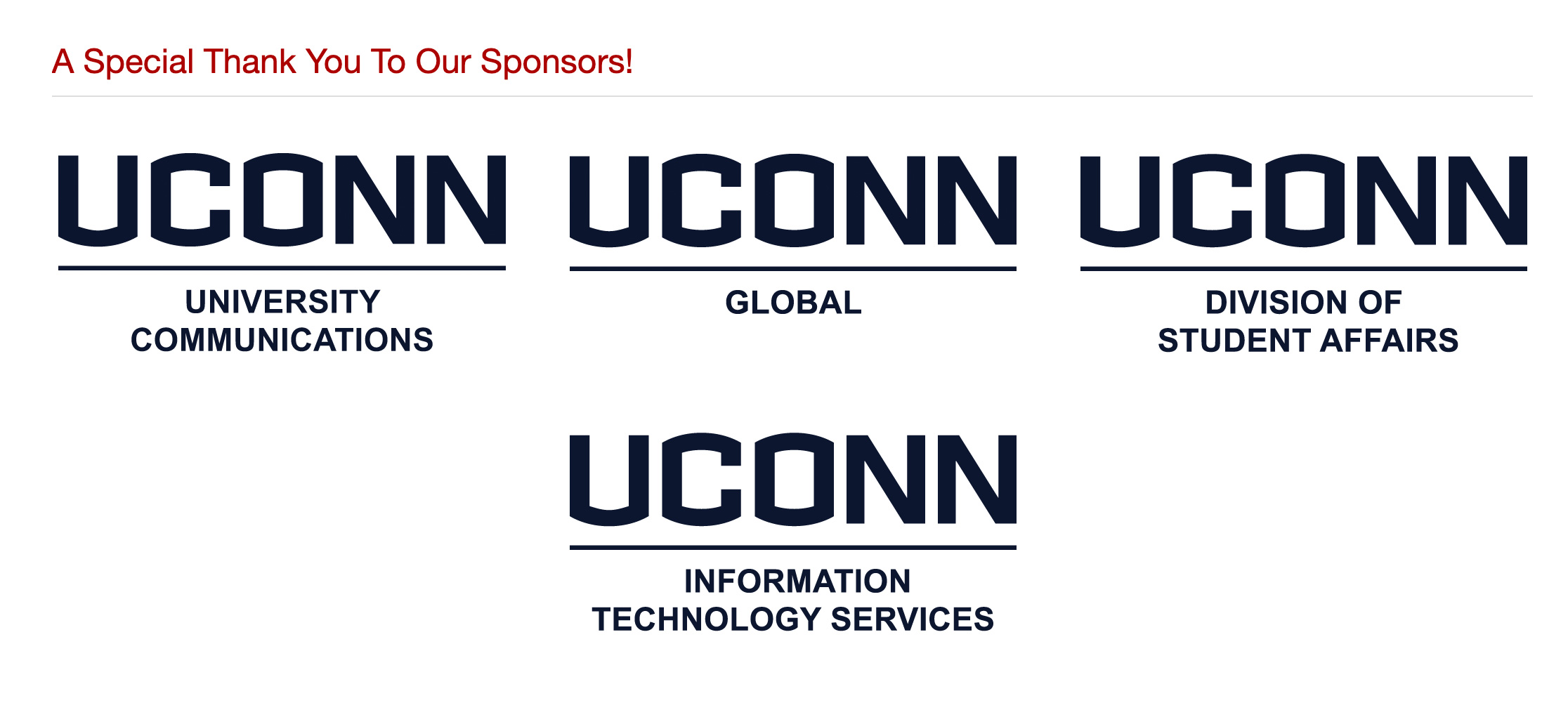 Example of repeated UConn wordmarks for multiple department sponsors, this is a no.
