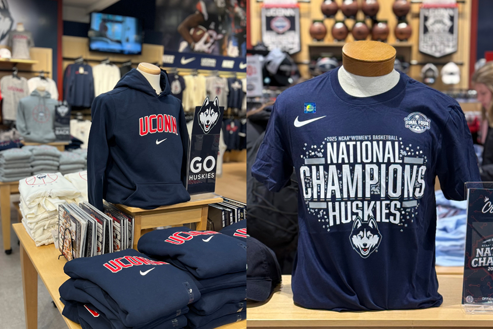 UConn branded shirts in the UConn Bookstore