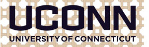UConn wordmark on a busy patterned background