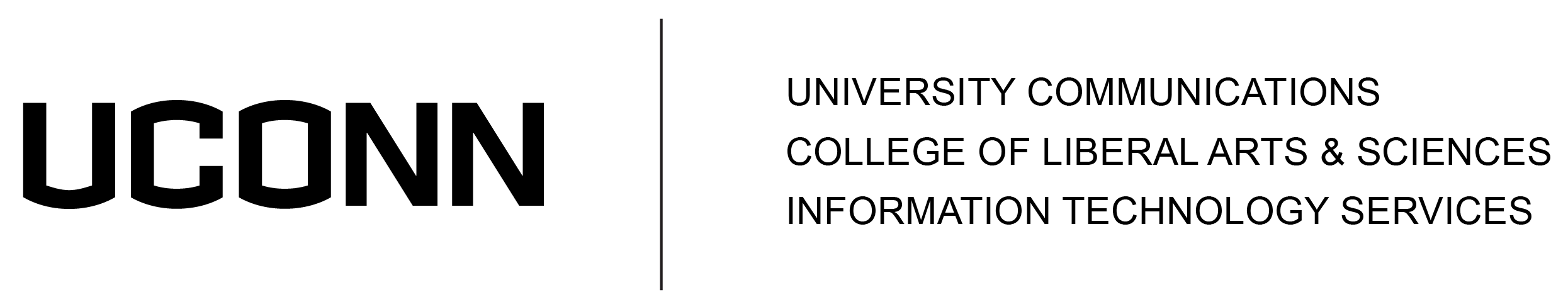Example of more than two units including schools and colleges in co-branding; UConn University Communications, College of Liberal Arts and Sciences and Information Technology Services