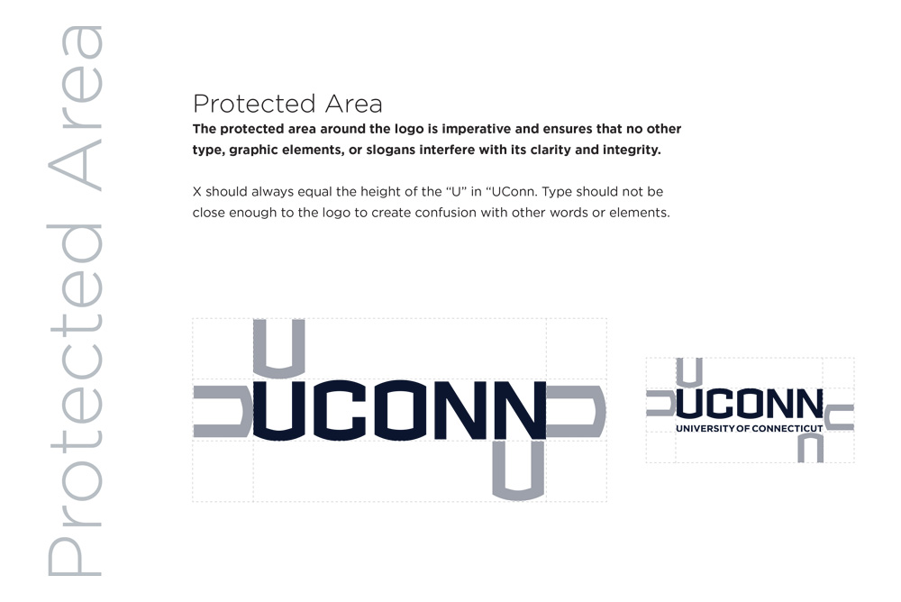 Example of brand training showing UConn logo protected space