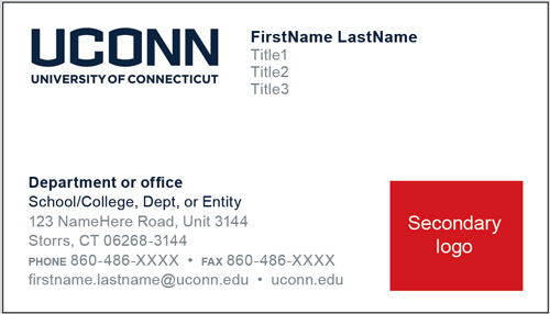 UConn Business card with secondary logo example