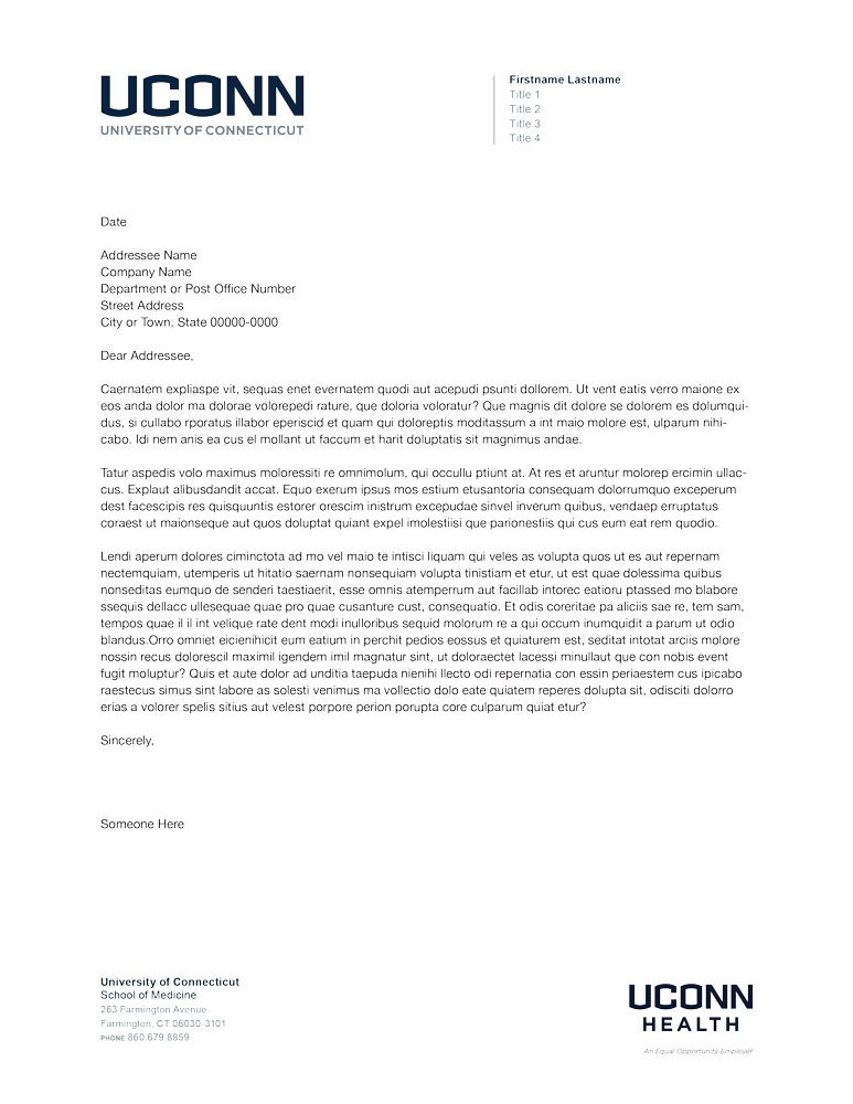 UConn letterhead for dual appointments at UConn Health